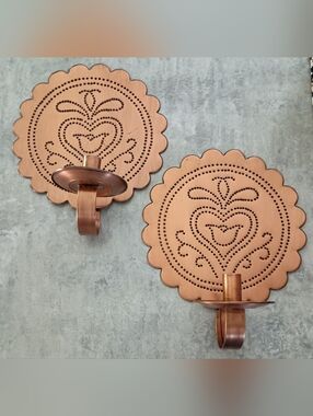 Copper Heart Pattern Wall Candle Sconce - Set of 2
